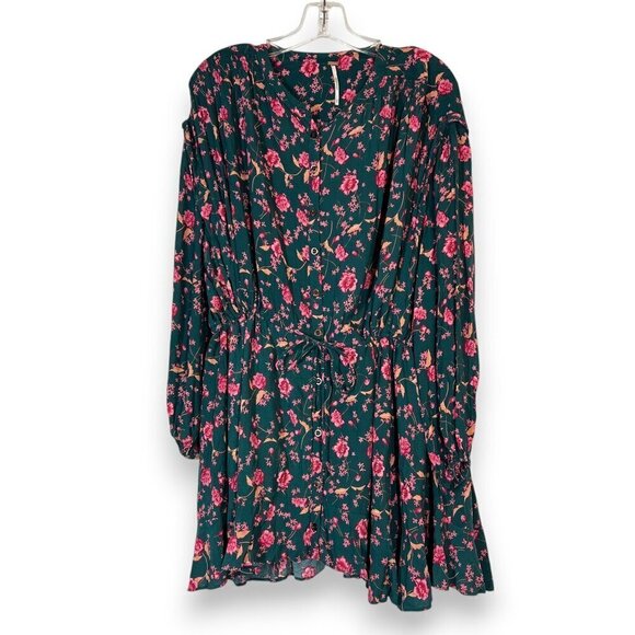 Free People Floral Mini Dress Green Pink XS - Picture 13 of 13